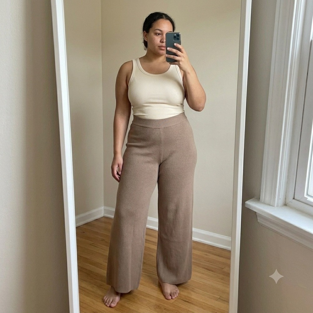 Skims Womens Knit Pants Small Tan Wide Leg High Waist Boucle Loungewear Cozycore